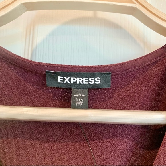 Express Wine Red Cold-Shoulder Bell Sleeves V-Neck Top - Picture 6 of 6